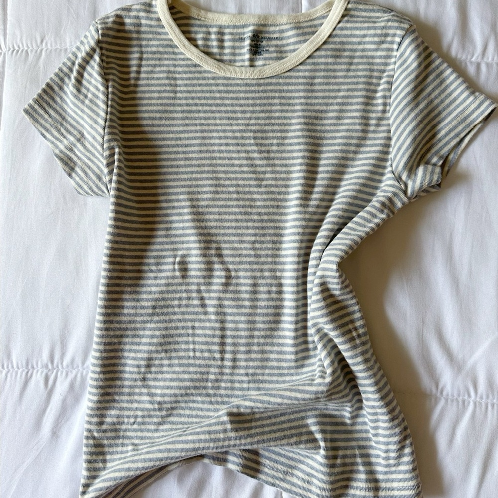 Brandy Melville beachy blue and ecru striped tee